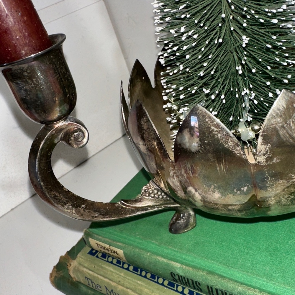 Vintage Silver plate lotus candle holder centerpiece, Leonard - Picture 5 of 8